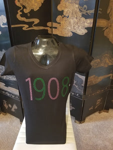 AKA BLACK V-NECK TEE 1908 PINK & GREEN DESIGN