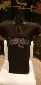 AKA BLACK V-NECK TEE ARGYLE DESIGN