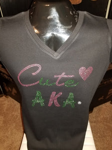 AKA BLACK V-NECK TEE CUTE DESIGN