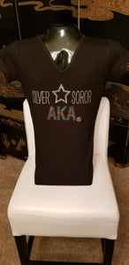 AKA BLACK V-NECK TEE SILVER SOROR DESIGN