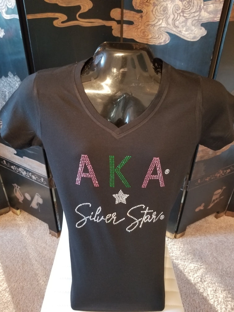 AKA BLACK V-NECK TEE SILVER STAR DESIGN