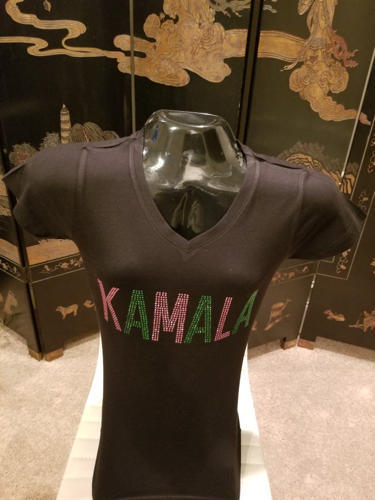 AAA KAMALA PINK AND GREEN V-NECK TEE