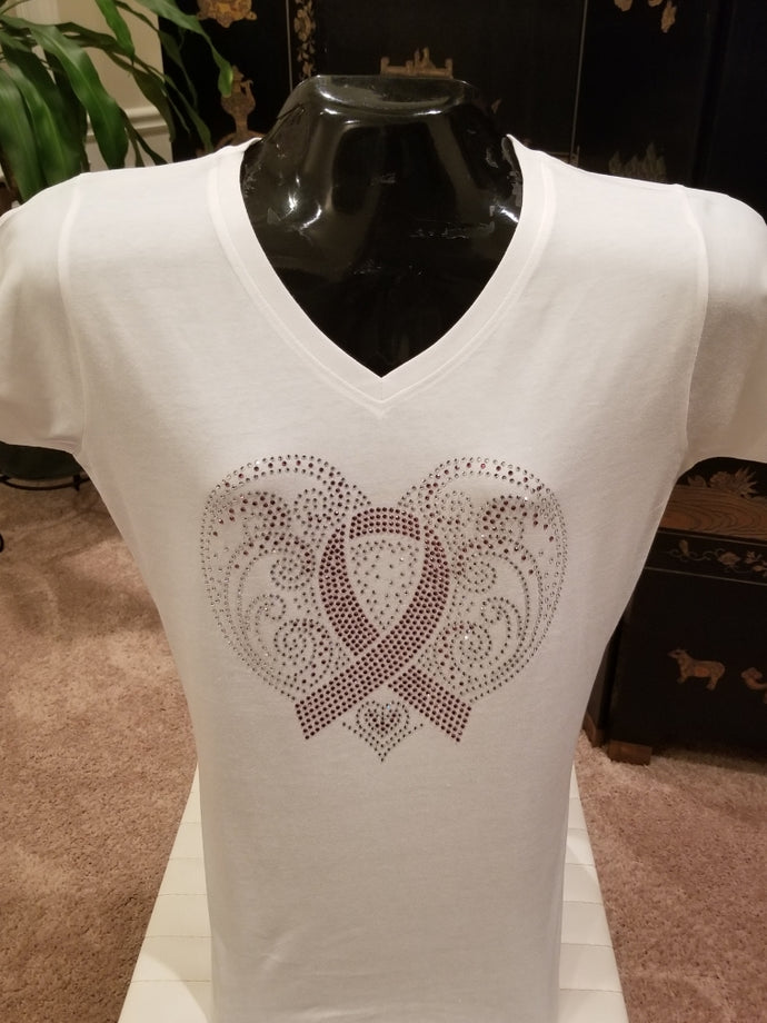 BREAST CANCER AWARENESS WHITE V-NECK TEE - HOT SELLER !!