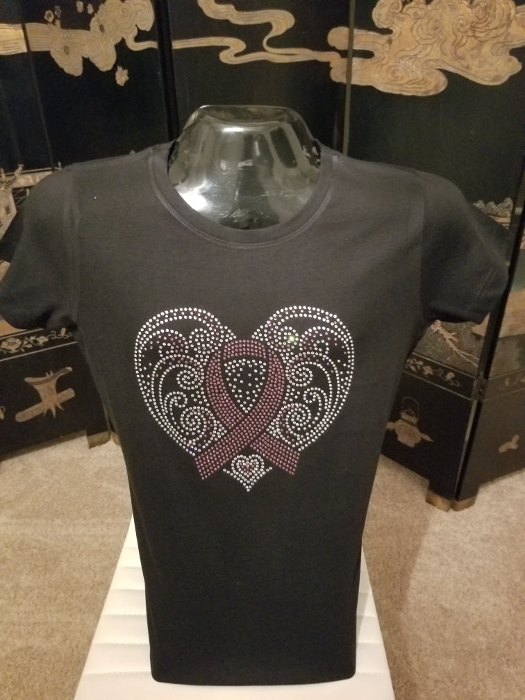 AAAA  BREAST CANCER AWARENESS BLACK SCOOP NECK TEE - HOT SELLER !!