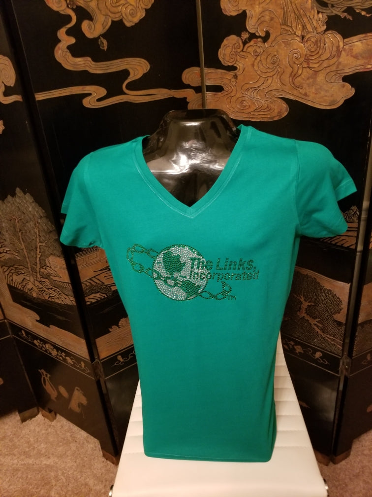 LINKS GREEN V-NECK TEE - CLOSEOUT !!